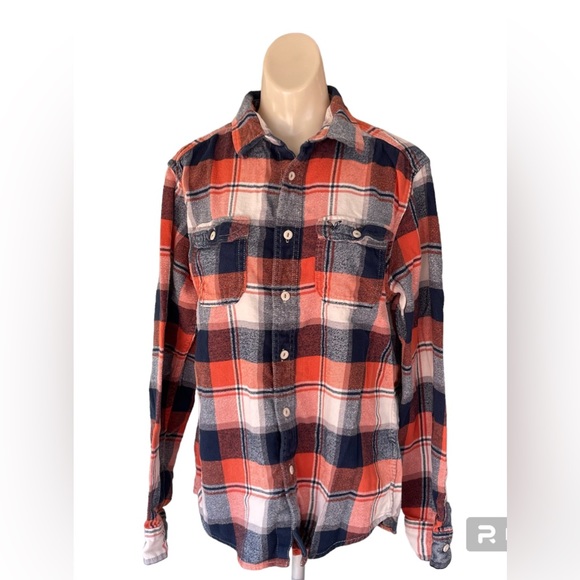 American Eagle Outfitters women’s orange & blue plaid button down medium - Picture 1 of 10